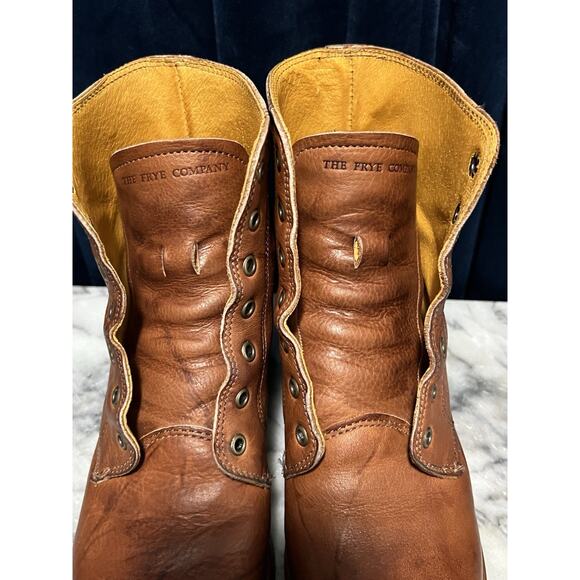 Women’s FRYE Boots Sabrina Lace-Up Distressed Tan Cognac Leather 6.5 Retail $438 - Picture 11 of 15